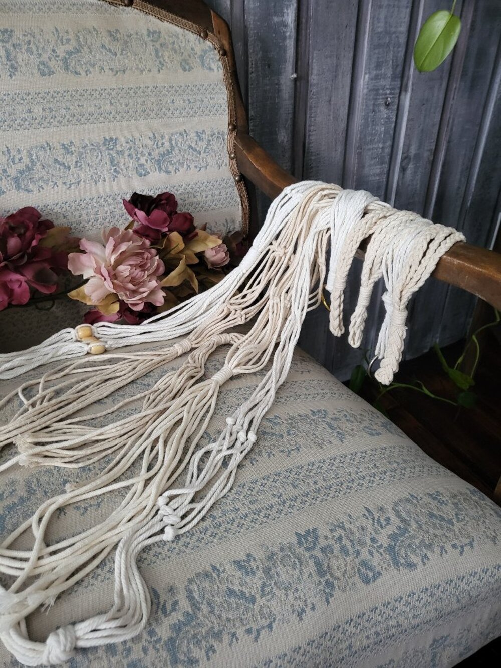 Lot of 5 Boho Macrame Plant Hangers Cotton Rope Wooden Beads